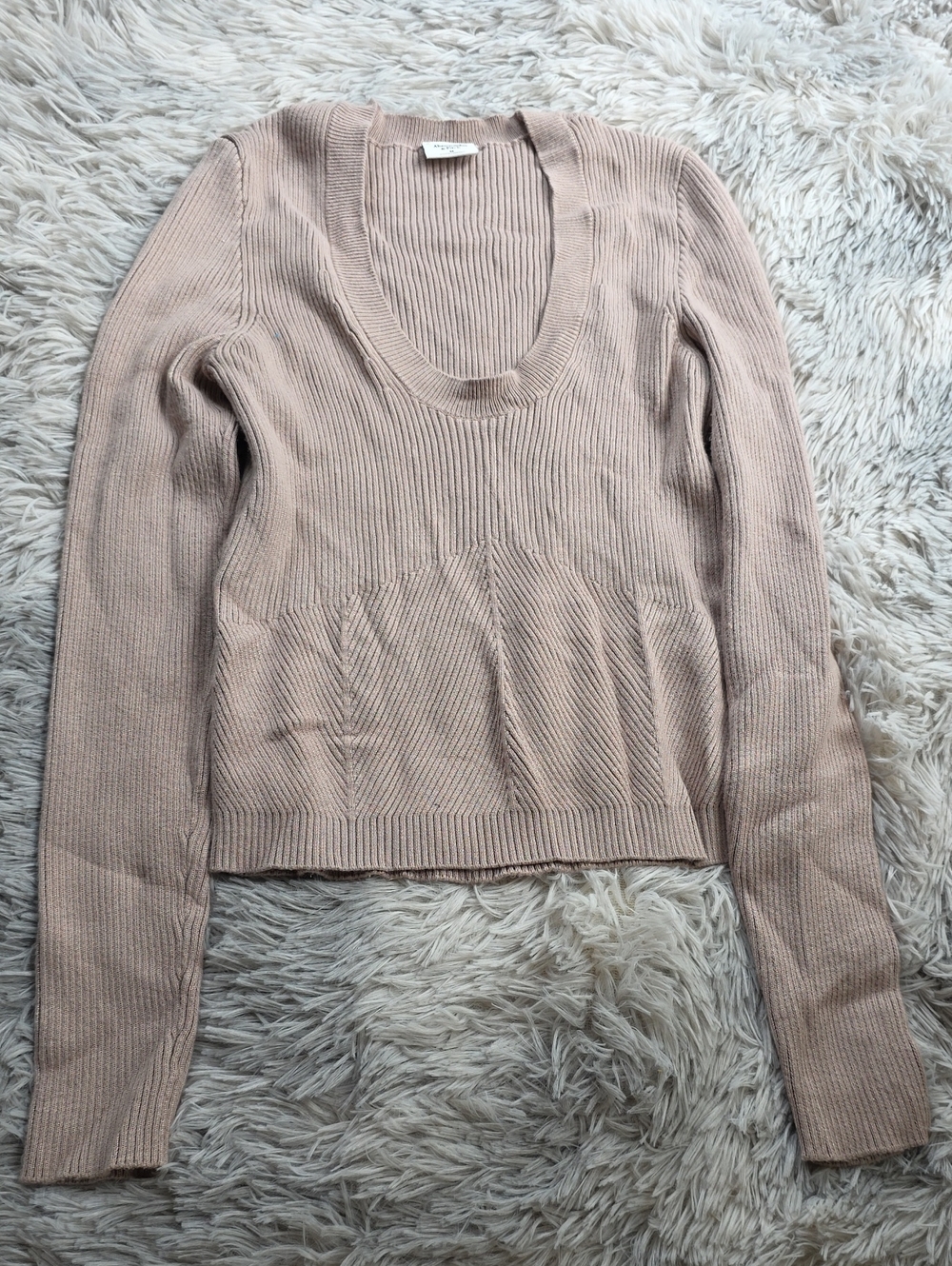 Abercrombie & Fitch Scoop Neck Ribbed Sweater - Blush Tan